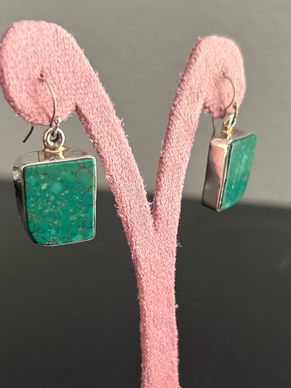 Native American Made Turquoise Stone set Sterling Silver Drop Dangle Earrings - Picture 2 of 10